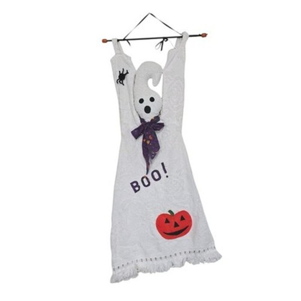 Vintage Quilted Chenille Halloween Ghost Wall Hanging Decor Cat Spider Handmade